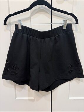 a new day Black Women's Elastic-Waist Embroidered Athletic Shorts